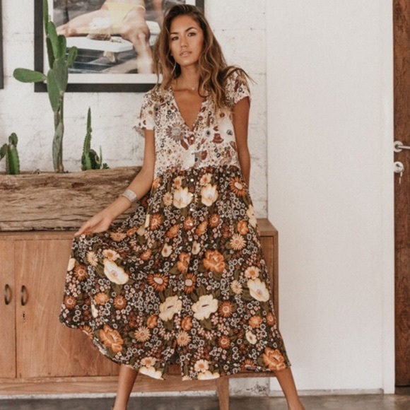 desert daisy babydoll midi dress